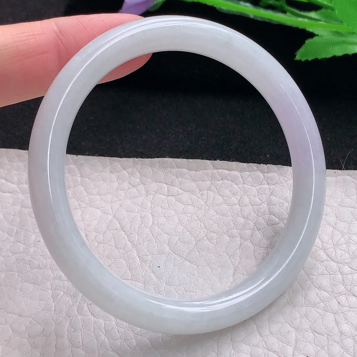 xx自然光55.8*8.2*7.6叮当镯 缅甸翡翠A货玉手镯飘紫秀气圆条玉手环 美人镯