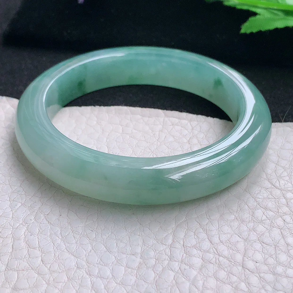 js小圈口53*11.6*9.5平安镯 缅甸翡翠A货玉手镯冰飘花厚装宽边玉手环