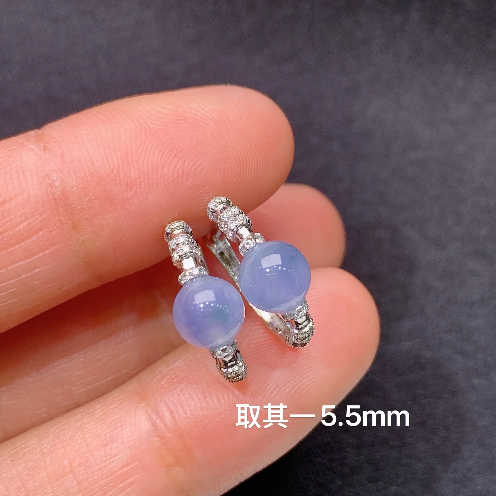 冰紫罗兰圆珠耳扣，18k金镶嵌，简约时尚，冰润鲜艳，种水足，M002 直径5.5