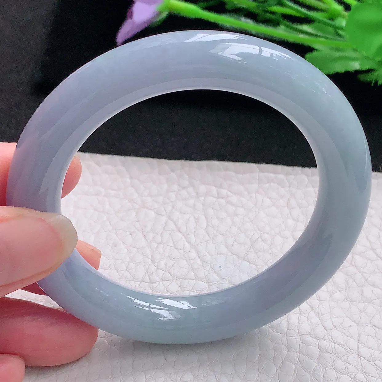 z自然光55*l1.2美人镯 缅甸翡翠A货贵气紫罗兰圆条玉手镯玉手环