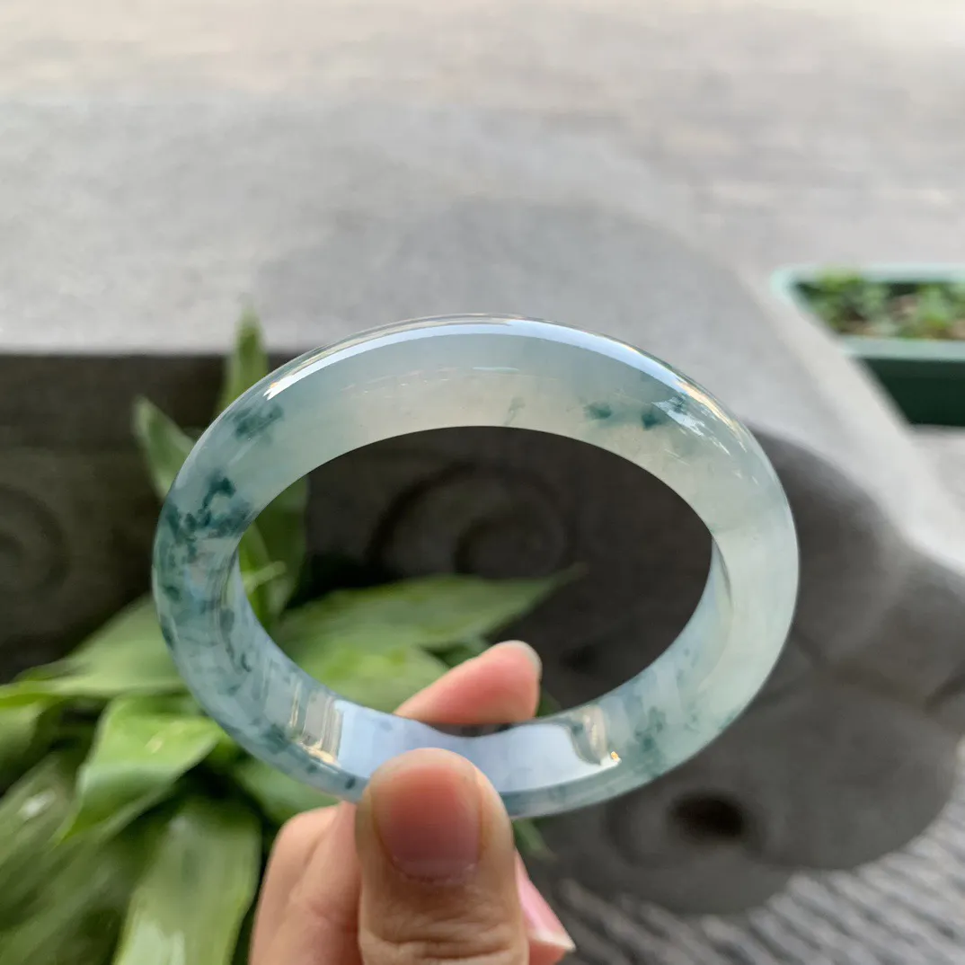 圈口55.4-13-8.3 【冰种飘花正圈手镯】正圈55 56可戴