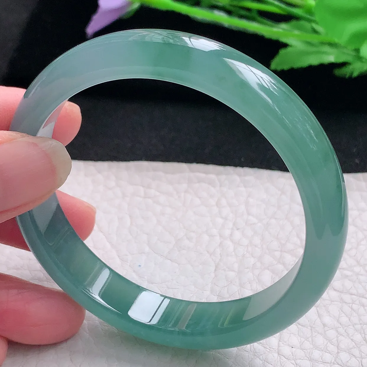 yh自然光57*11.8*6.8平安镯 翡翠A货玉手镯冰蓝绿韵宽边玉手环