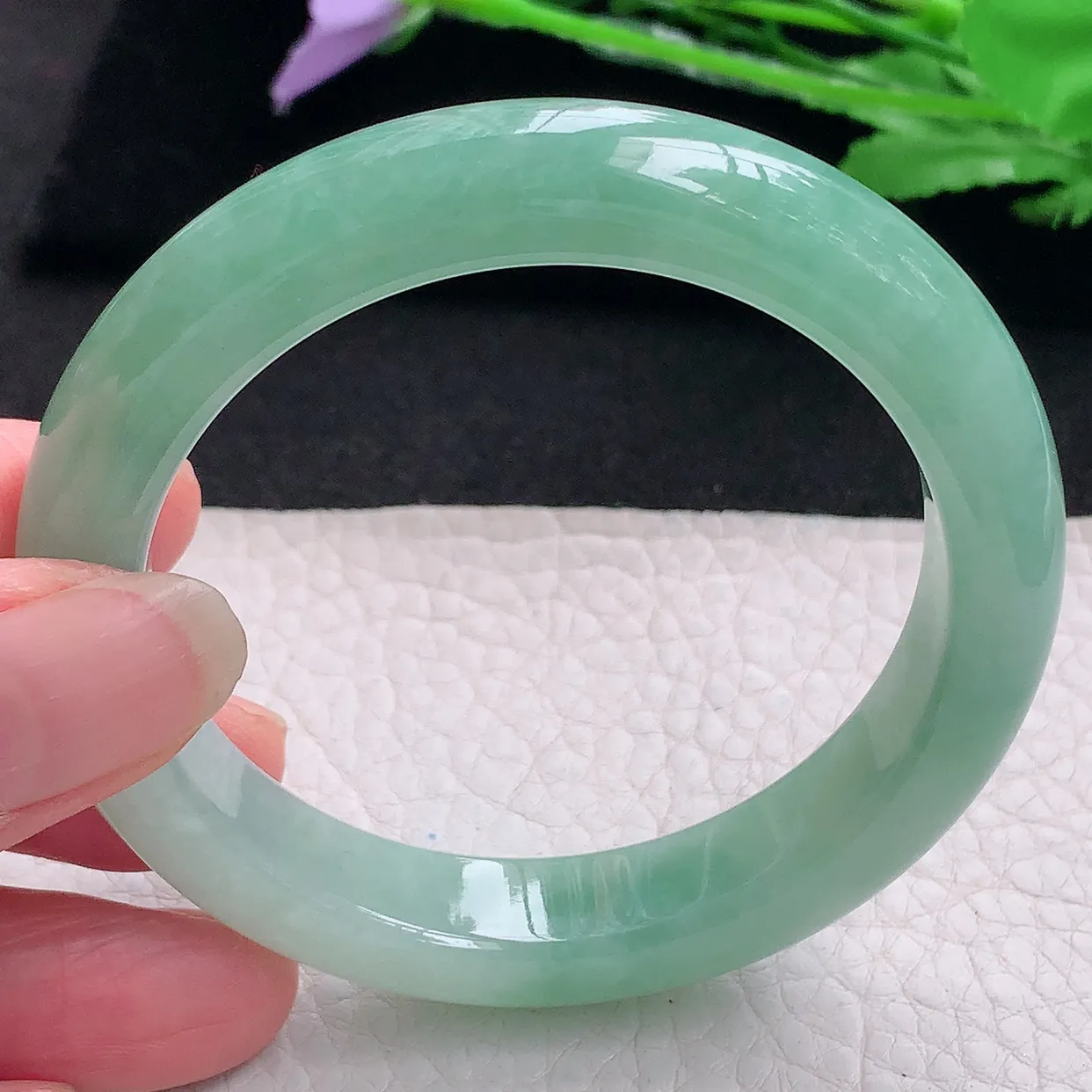 nr自然光53.5*11.4*8.7平安镯 缅甸翡翠A货玉手镯冰蓝绿韵宽边玉手环