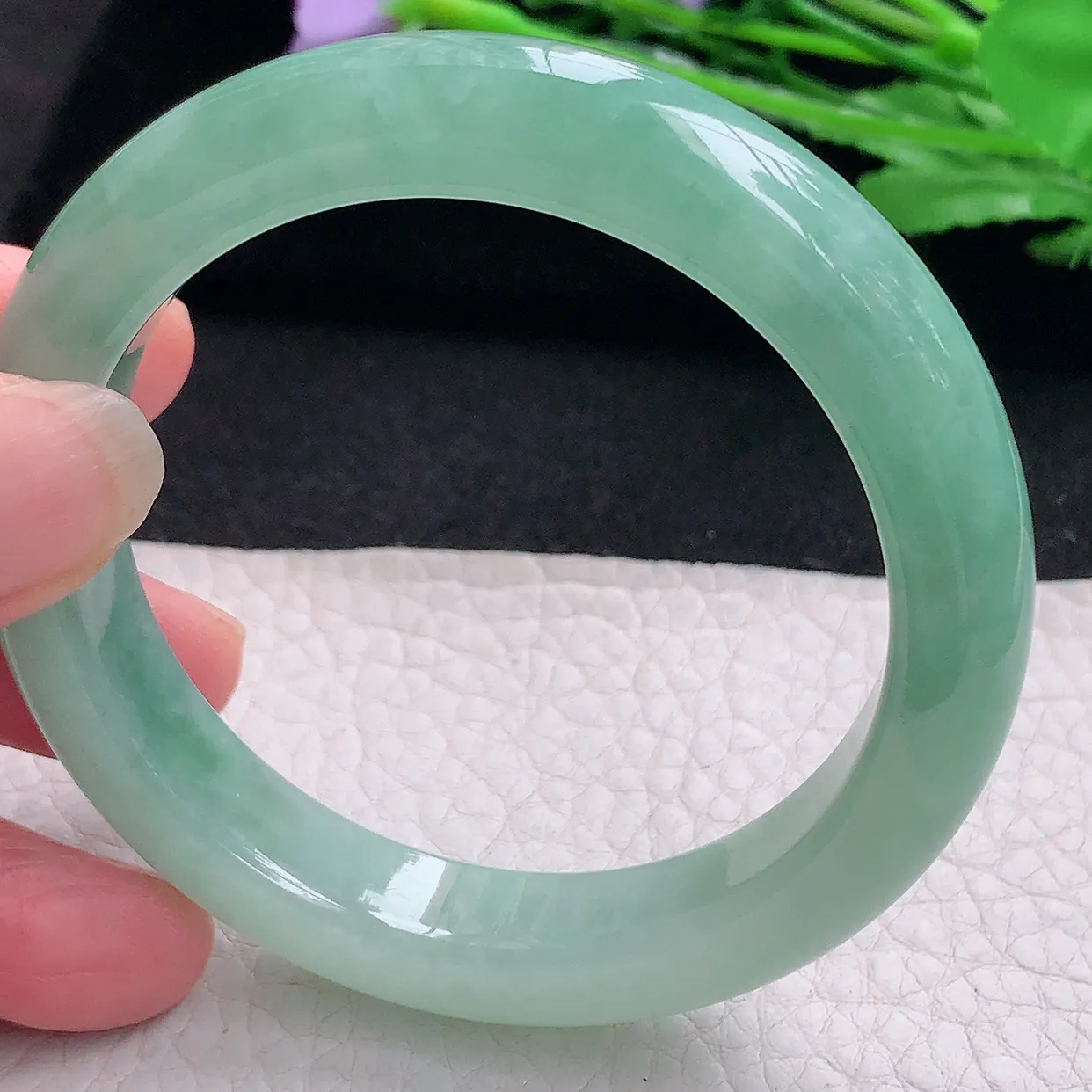 nr自然光53.5*11.4*8.7平安镯 缅甸翡翠A货玉手镯冰蓝绿韵宽边玉手环