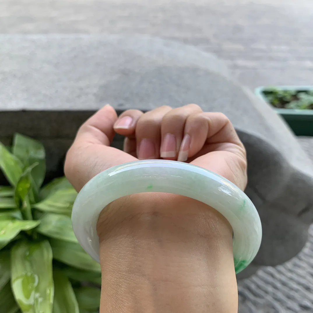圈口56.7-11.3 【飘绿圆条手镯】圆条56 57可戴