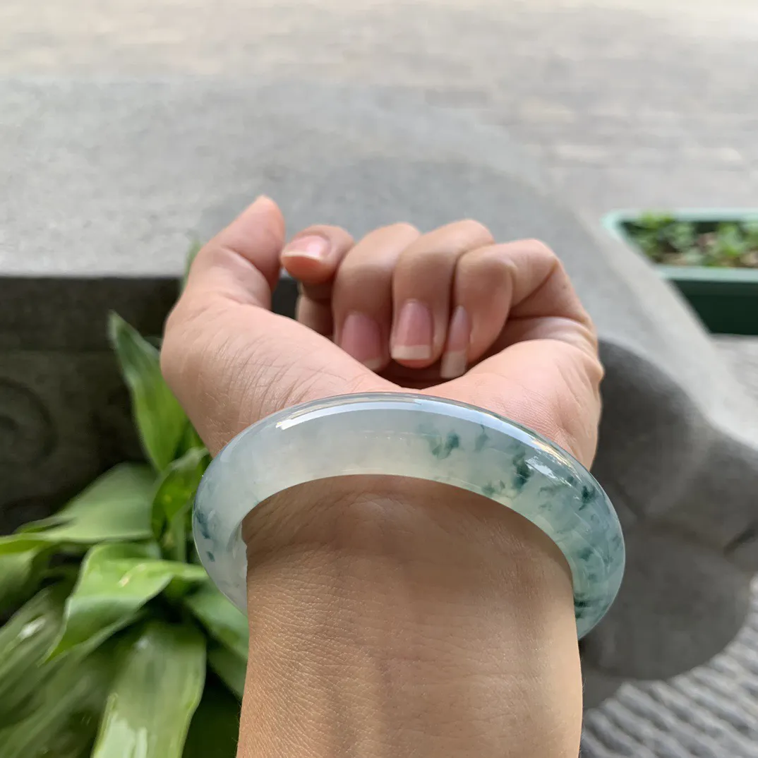 圈口55.4-13-8.3 【冰种飘花正圈手镯】正圈55 56可戴