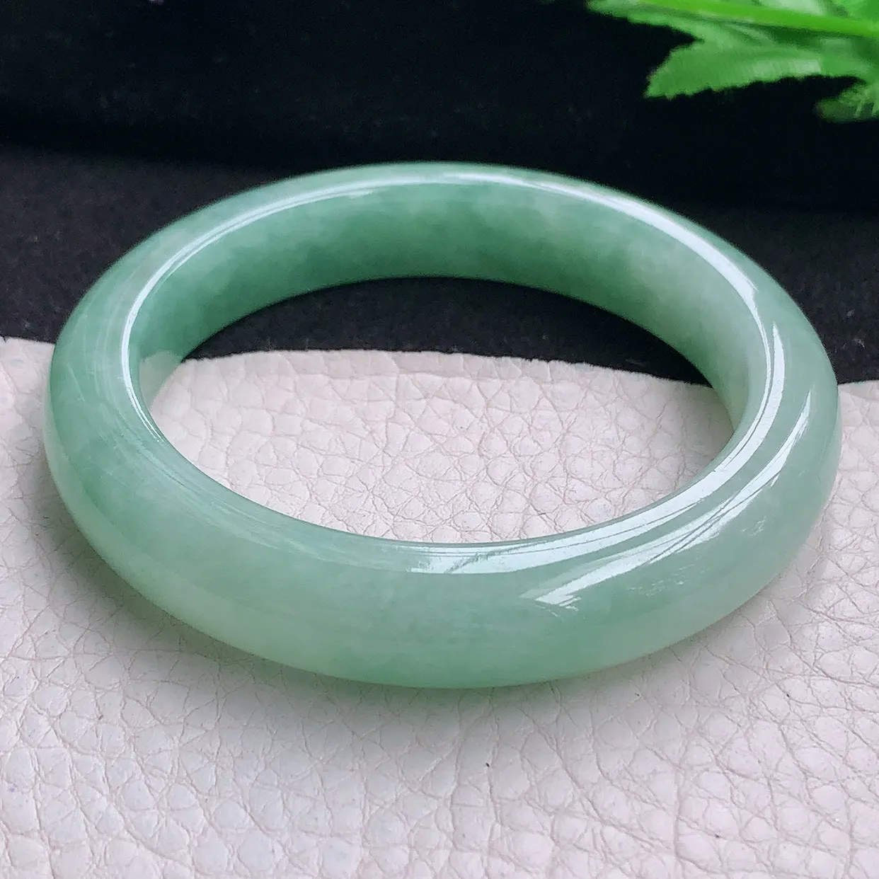 nr自然光53.5*11.4*8.7平安镯 缅甸翡翠A货玉手镯冰蓝绿韵宽边玉手环