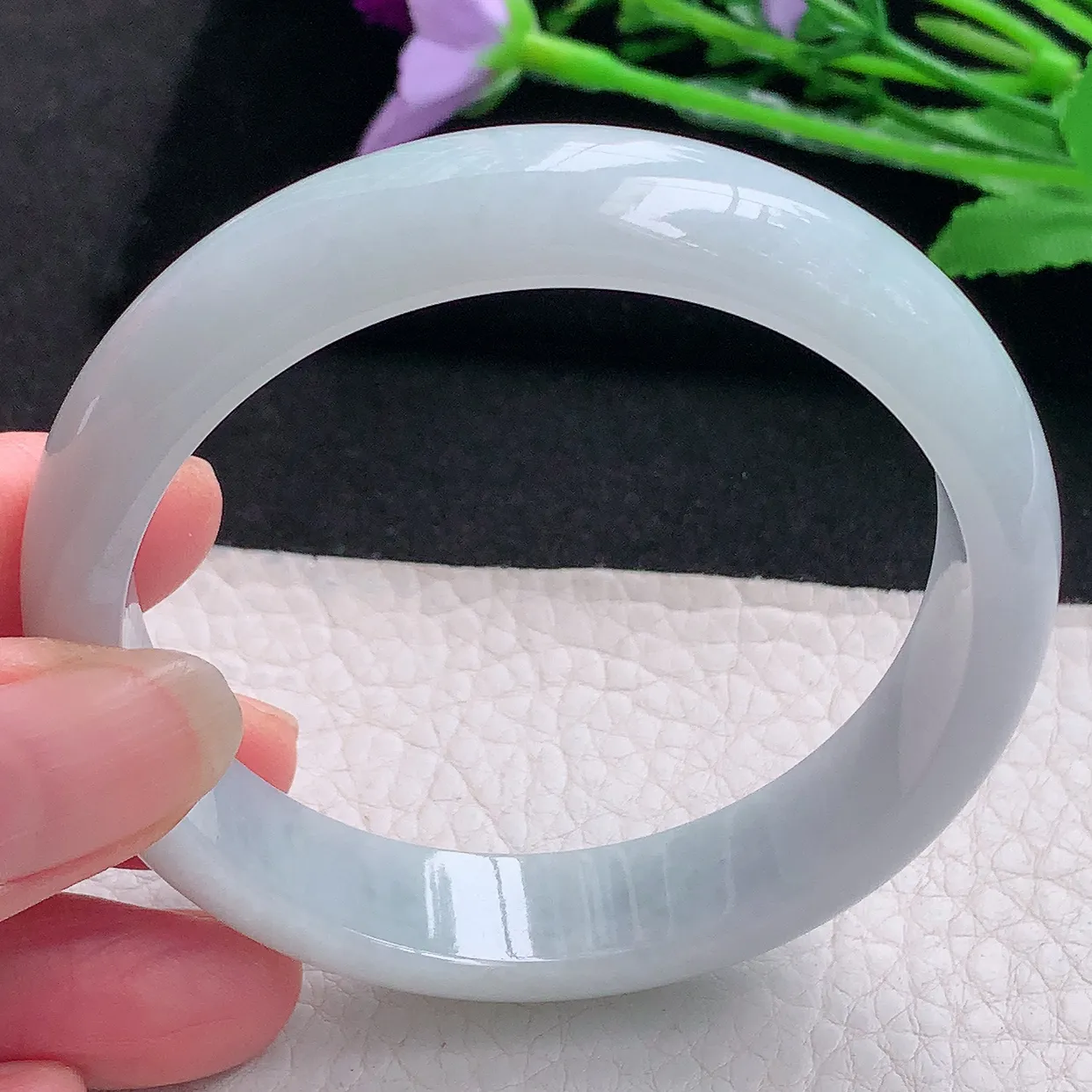 zjf自然光57*13.2*7.2平安镯 缅甸翡翠A货玉手镯淡雅宽边玉手环