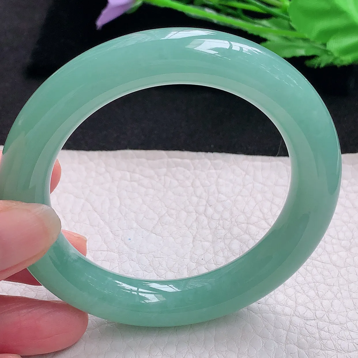 nr收藏款57*11.8胖圆镯 缅甸翡翠A货玉手镯冰胶蓝绿韵圆条玉手环 美人镯