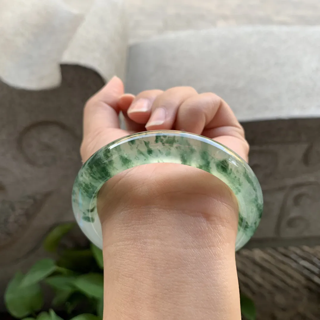 圈口55.6-11.2-9.5 【玻璃种飘花正圈手镯】正圈56 57可戴