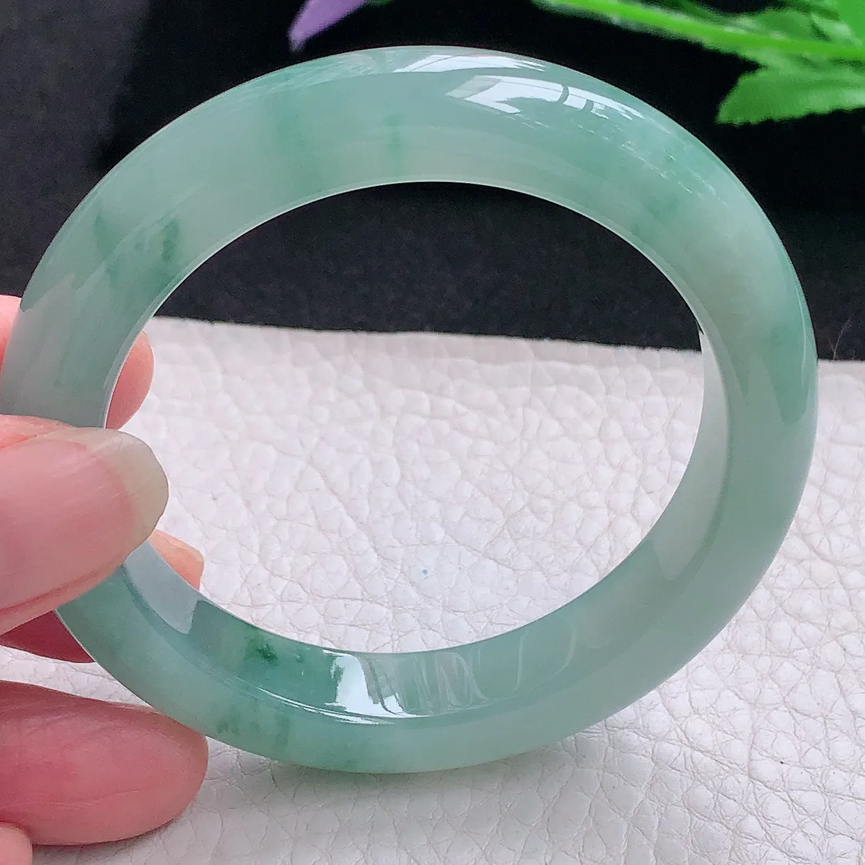 js小圈口53*11.6*9.5平安镯 缅甸翡翠A货玉手镯冰飘花厚装宽边玉手环