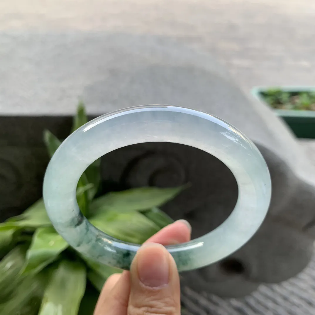 圈口 57.4-11【冰种飘花圆条手镯】圆条57 58可戴