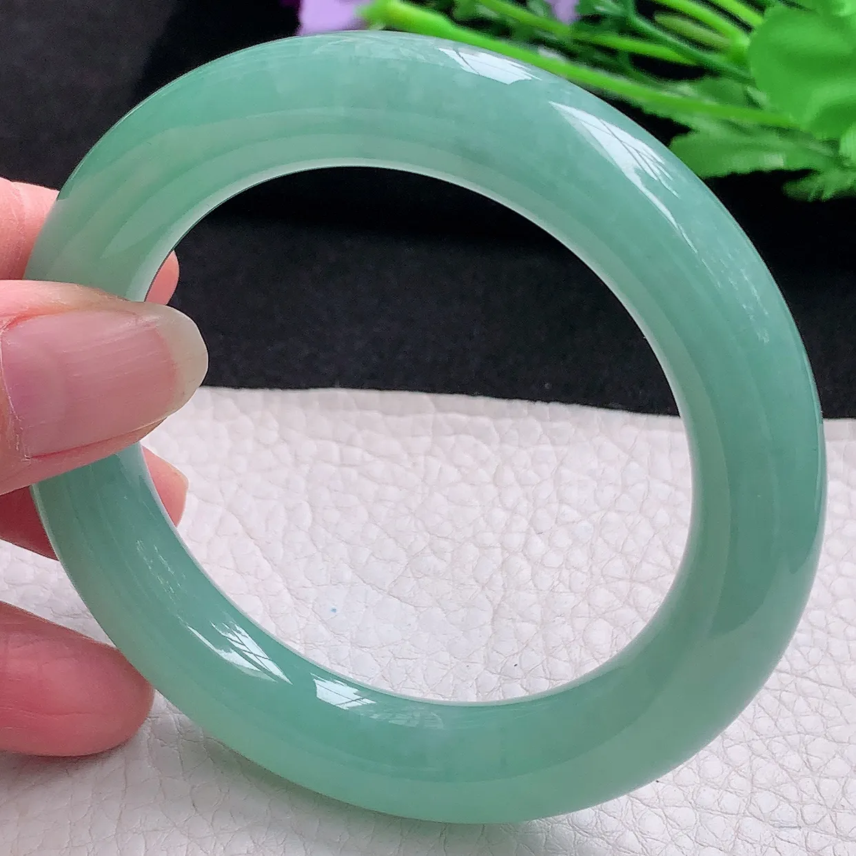 nr收藏款57*11.8胖圆镯 缅甸翡翠A货玉手镯冰胶蓝绿韵圆条玉手环 美人镯