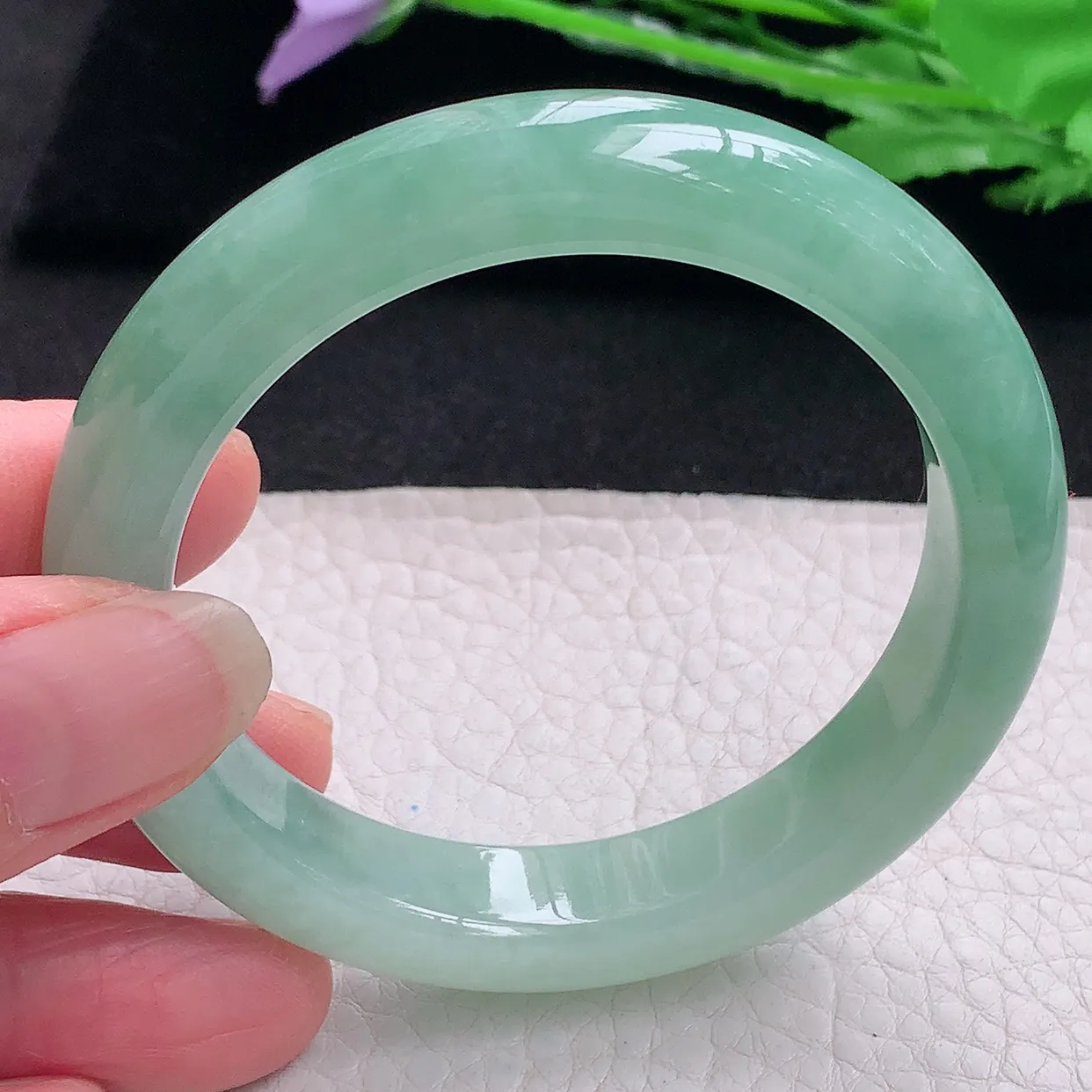 nr自然光53.5*11.4*8.7平安镯 缅甸翡翠A货玉手镯冰蓝绿韵宽边玉手环