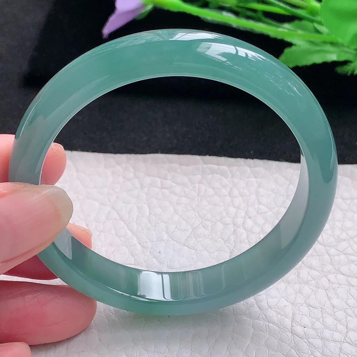 yh自然光57*11.8*6.8平安镯 翡翠A货玉手镯冰蓝绿韵宽边玉手环