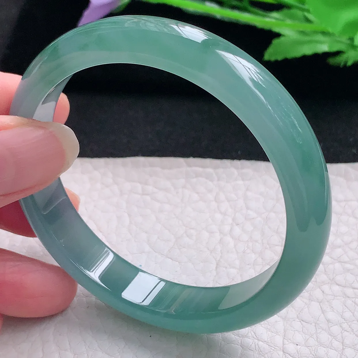 yh自然光57*11.8*6.8平安镯 翡翠A货玉手镯冰蓝绿韵宽边玉手环