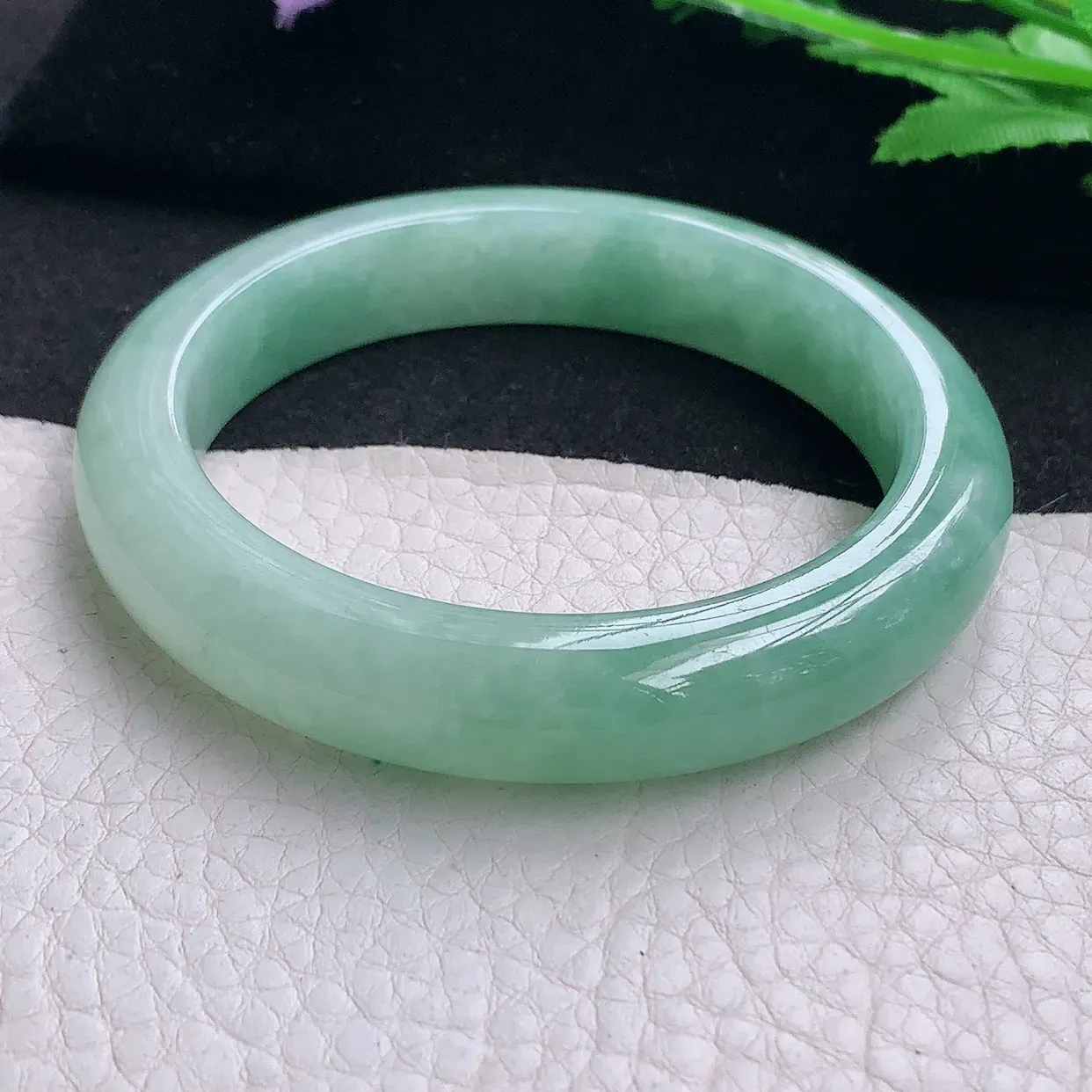 nr自然光53.5*11.4*8.7平安镯 缅甸翡翠A货玉手镯冰蓝绿韵宽边玉手环