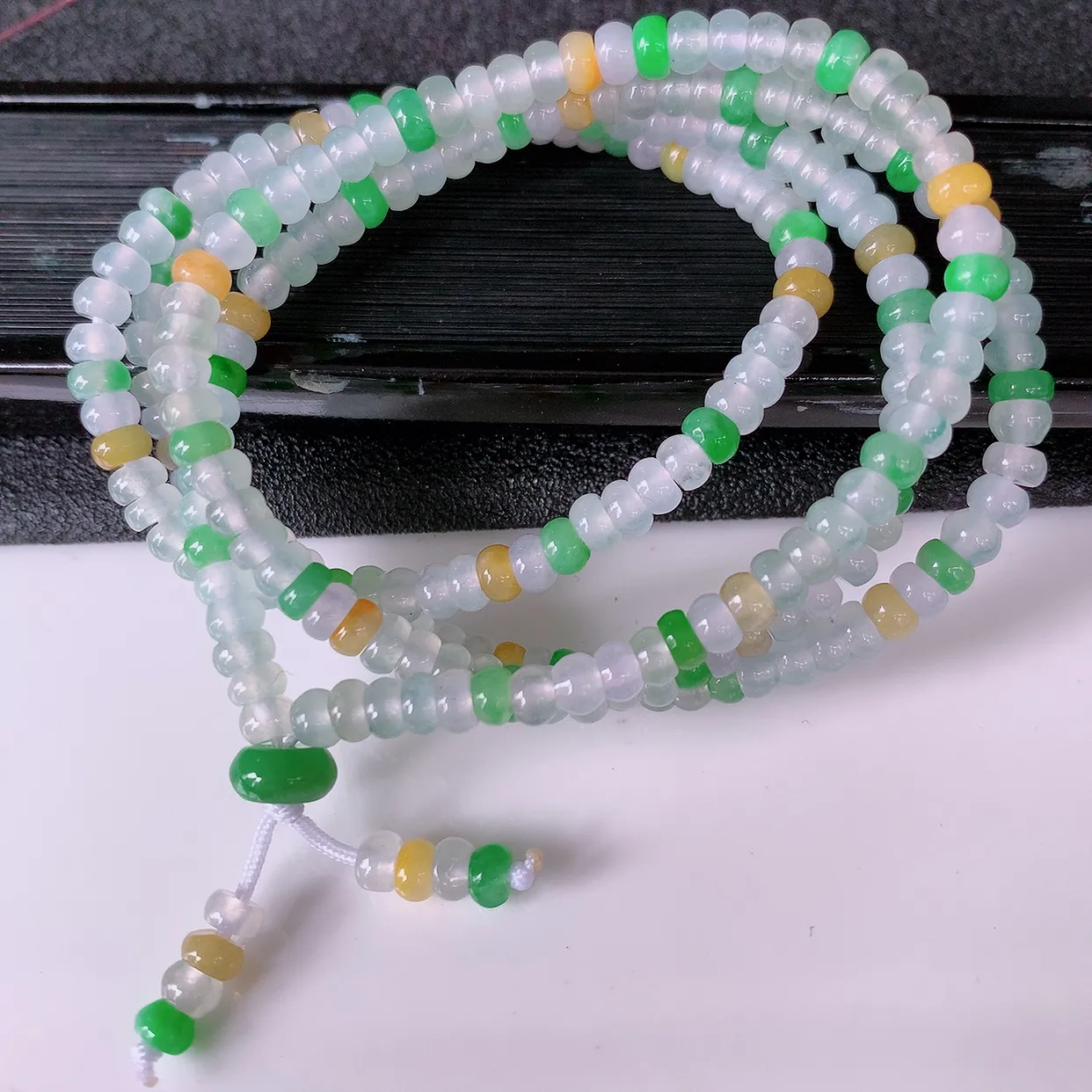 自然光实拍，冰种多宝翡翠项链，多彩翡翠珠链， 颜色丰富，料子细腻，高档大气  自戴送礼佳品！#001.1取一尺寸4mm
