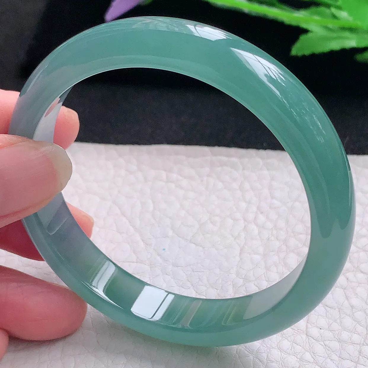 yh自然光57*11.8*6.8平安镯 翡翠A货玉手镯冰蓝绿韵宽边玉手环