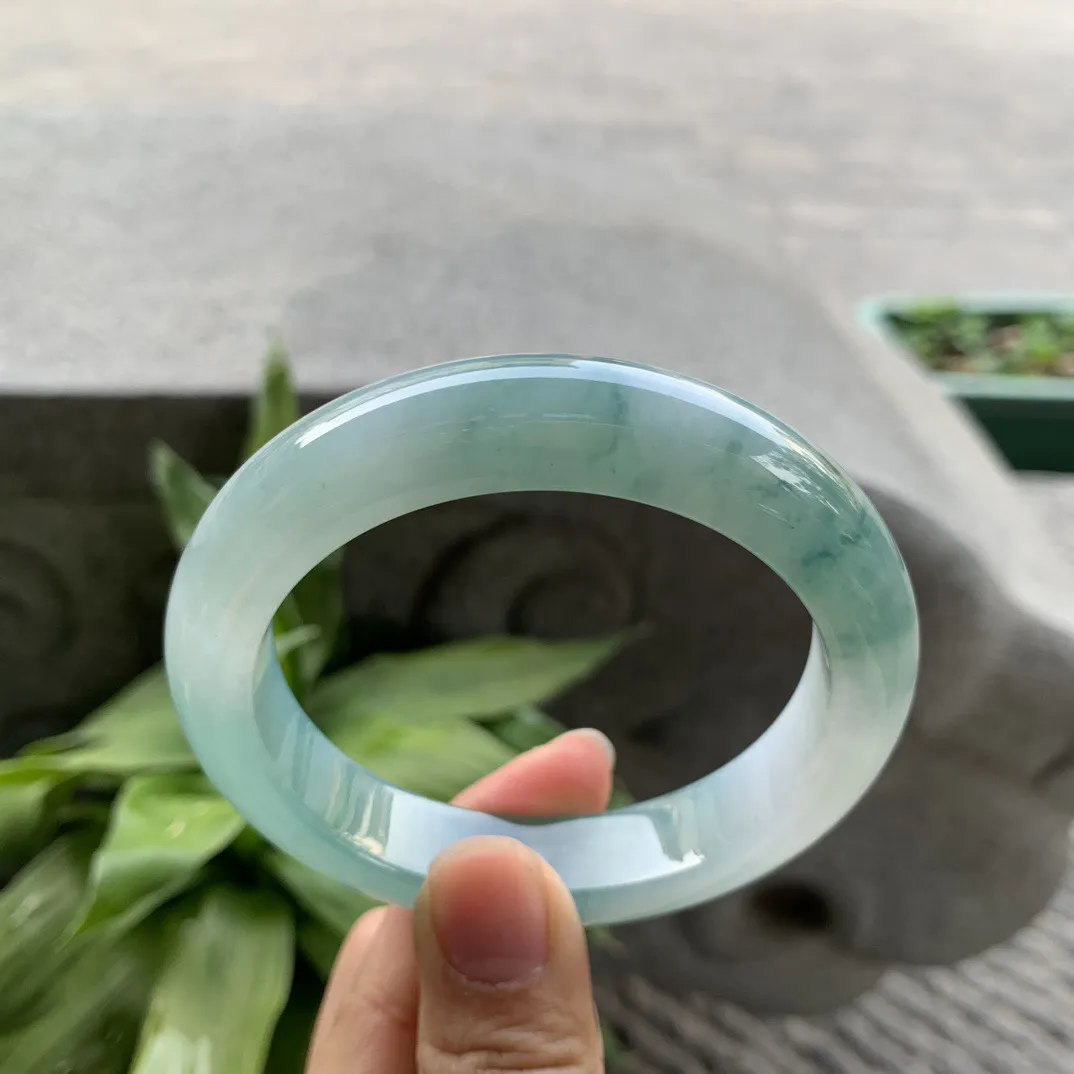 圈口 57.4-12.9-9.6【冰蓝飘花正圈手镯】正圈57 58可戴