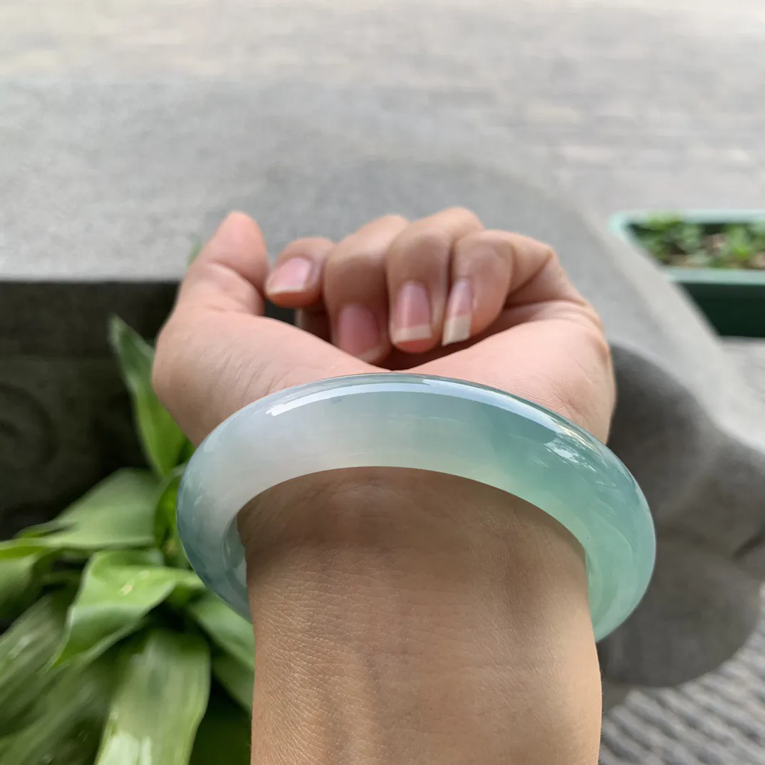 圈口 57.4-12.9-9.6【冰蓝飘花正圈手镯】正圈57 58可戴