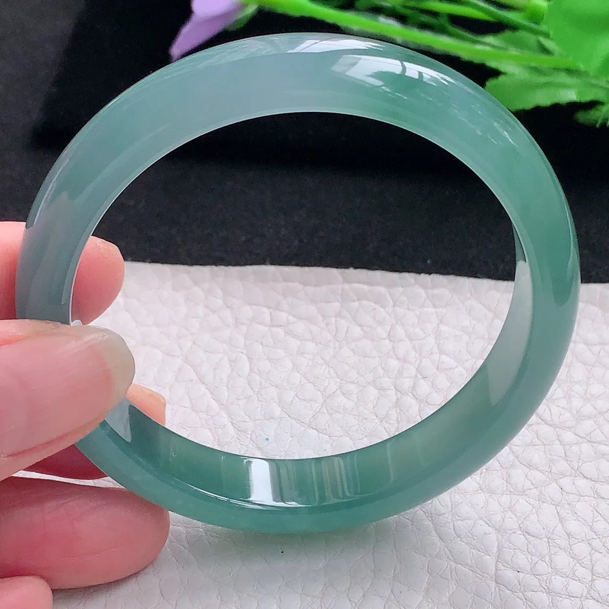 yh自然光57*11.8*6.8平安镯 翡翠A货玉手镯冰蓝绿韵宽边玉手环