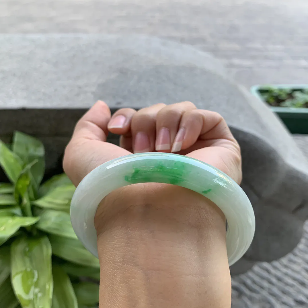 圈口56.7-11.3 【飘绿圆条手镯】圆条56 57可戴