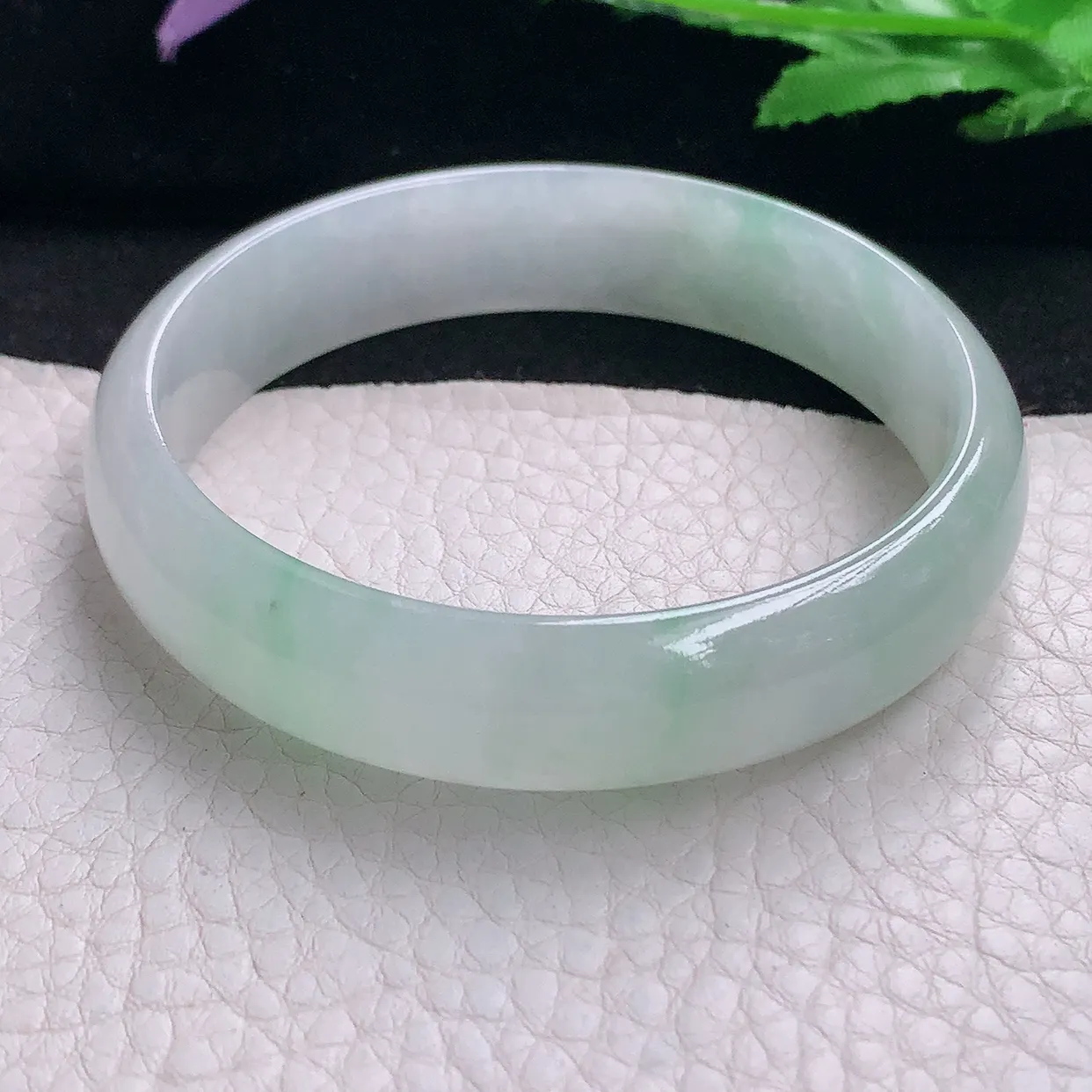 pj自然光58*14*6.3平安镯 缅甸翡翠A货玉手镯冰飘绿宽边玉手环