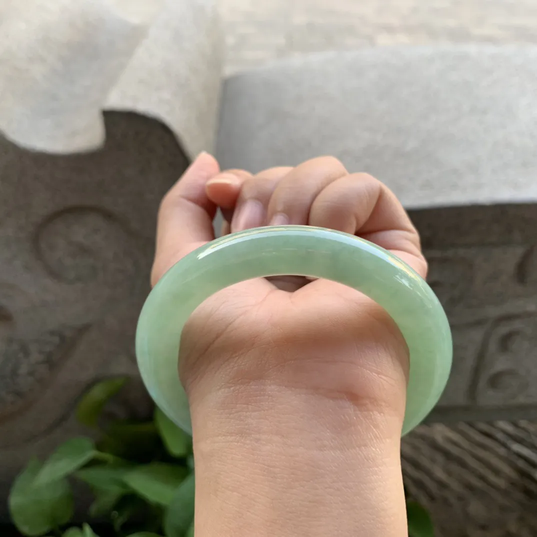 圈口56.8-11.3 【满绿圆条手镯】圆条56 57可戴