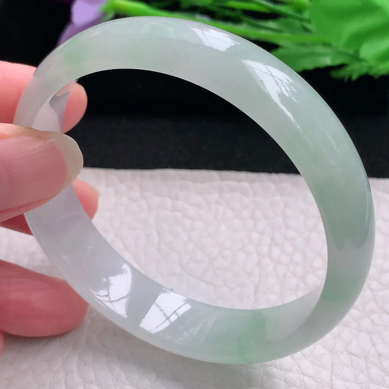 pj自然光58*14*6.3平安镯 缅甸翡翠A货玉手镯冰飘绿宽边玉手环