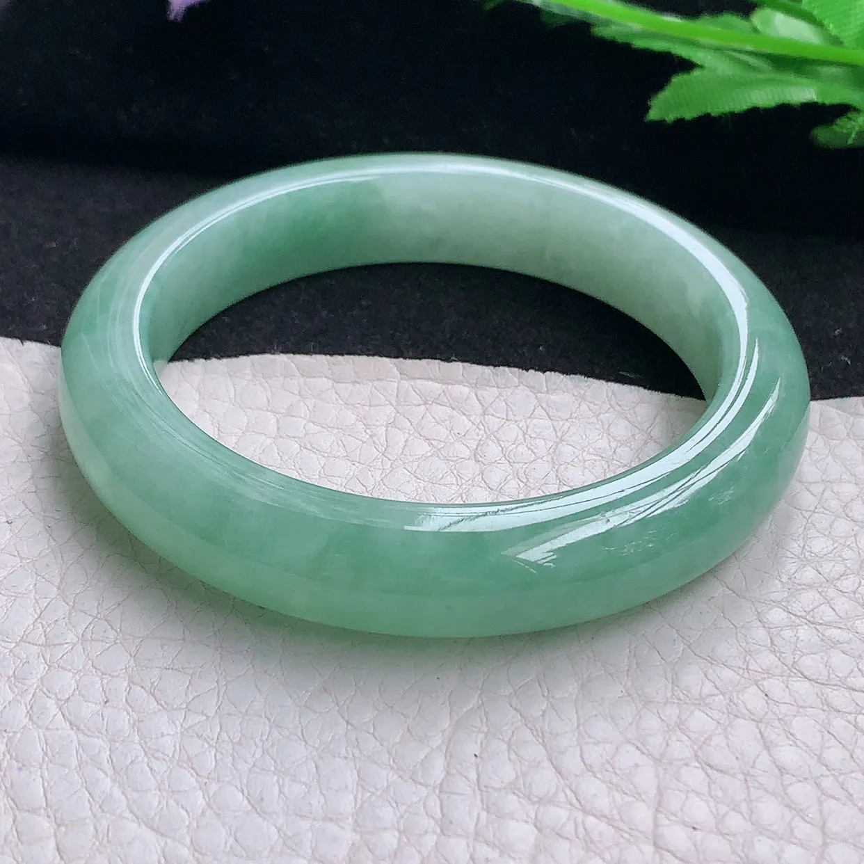 nr自然光53.5*11.4*8.7平安镯 缅甸翡翠A货玉手镯冰蓝绿韵宽边玉手环