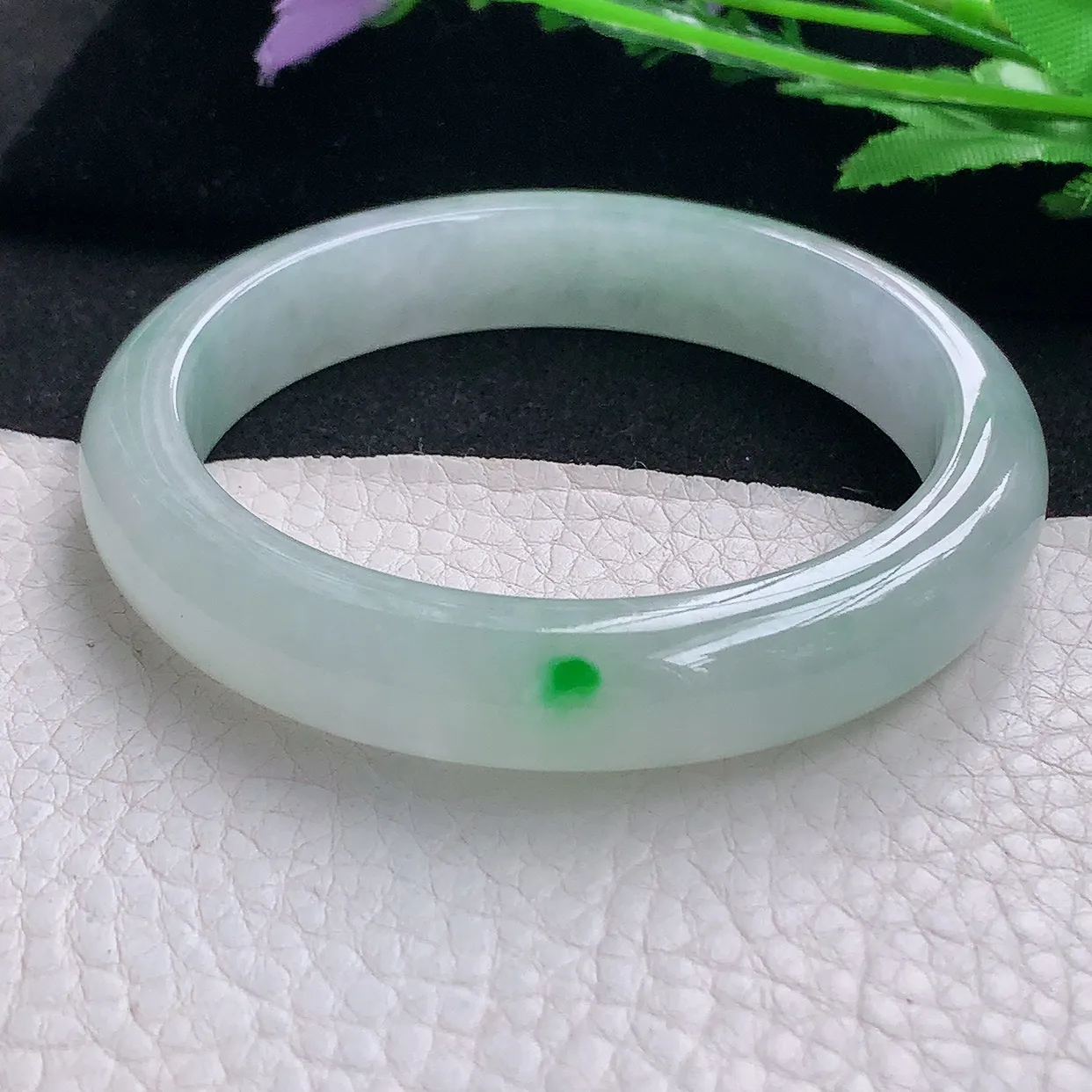 xx自然光58.5*12*8.8平安镯 缅甸翡翠A货玉手镯冰润飘阳绿宽边玉手环