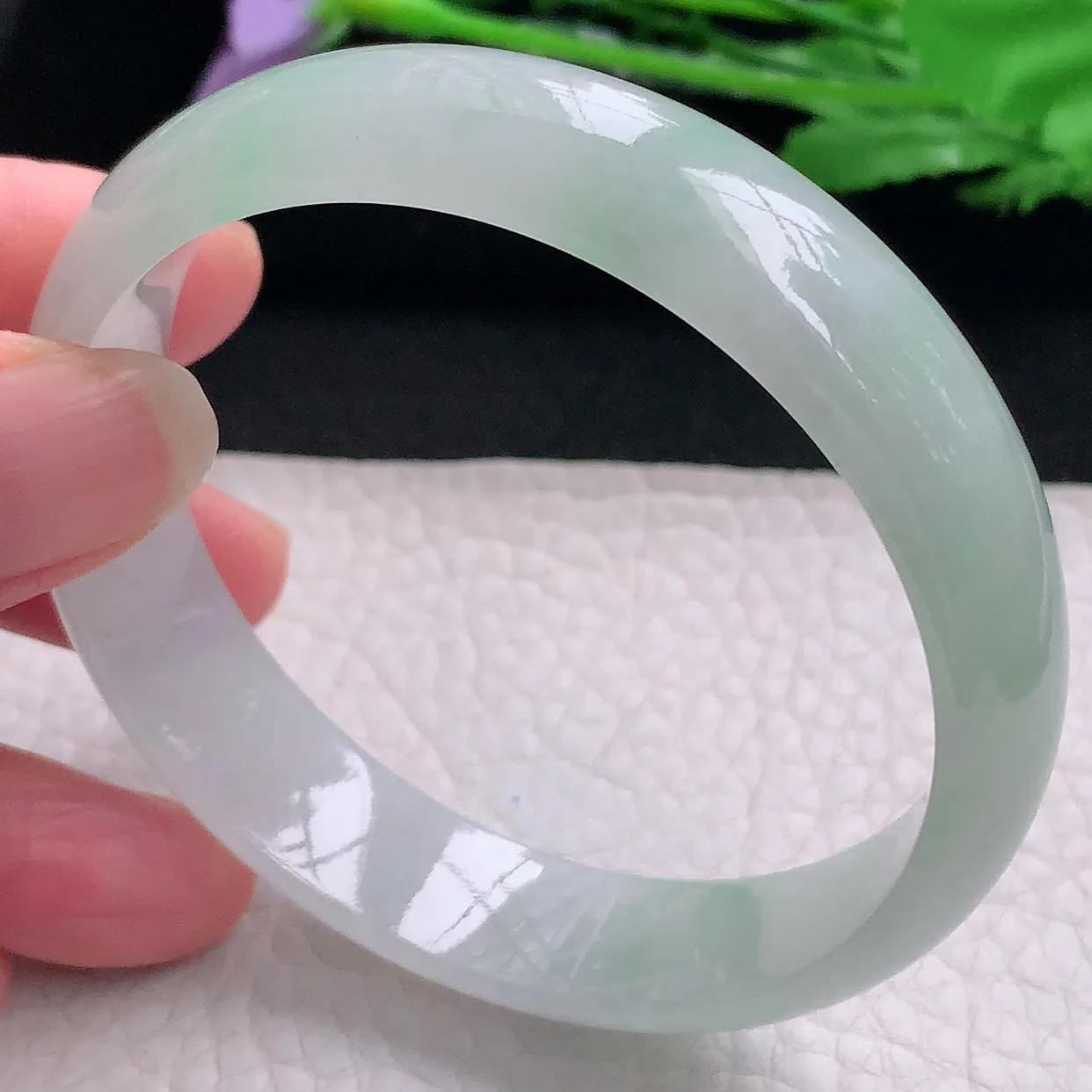 pj自然光58*14*6.3平安镯 缅甸翡翠A货玉手镯冰飘绿宽边玉手环