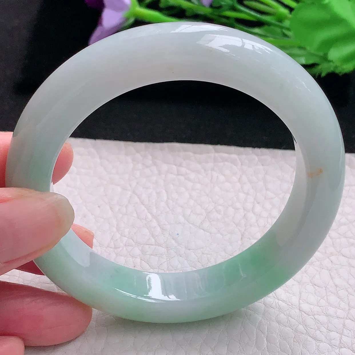 z自然光58*12.6*10平安镯 缅甸翡翠A货清新飘绿宽边玉手镯玉手环