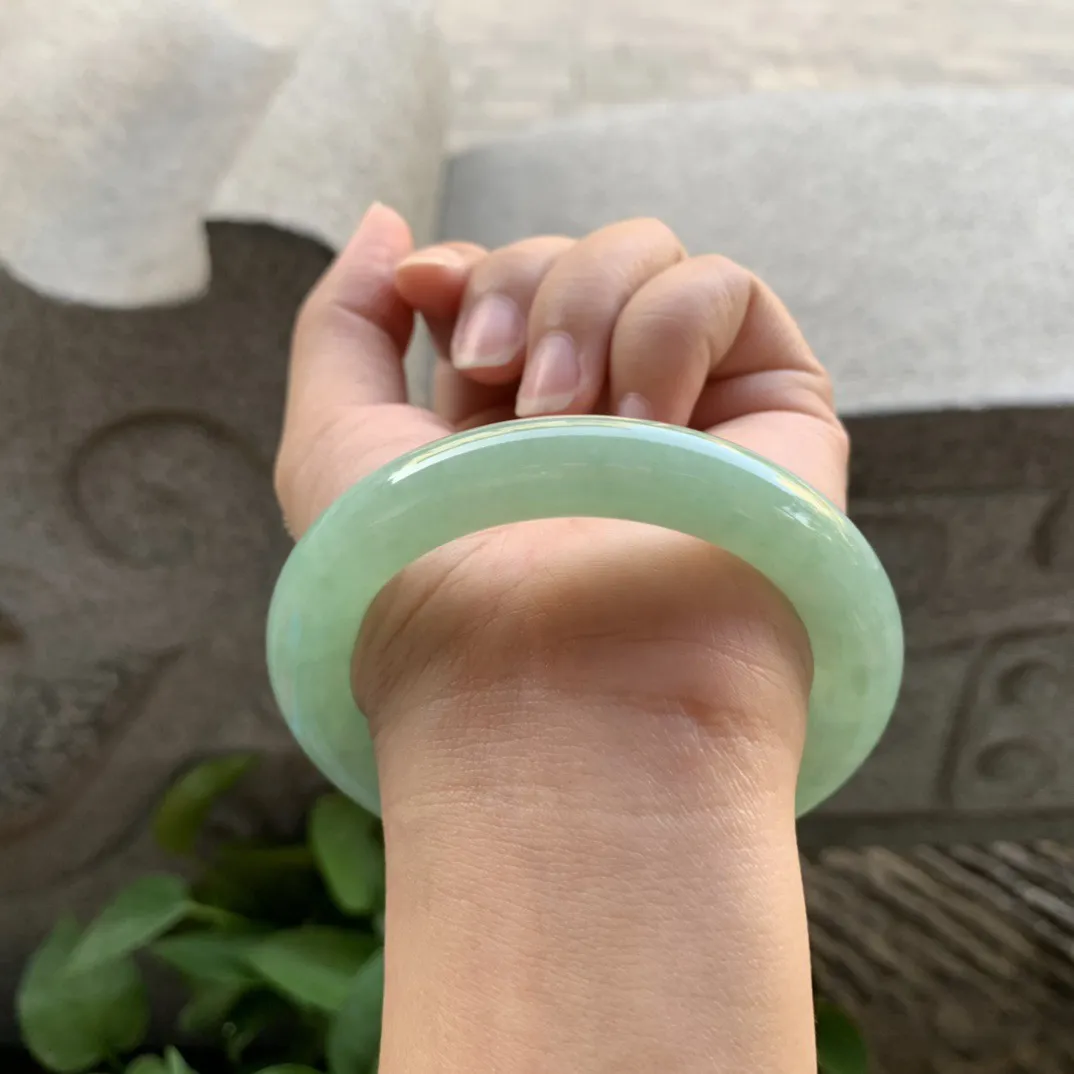 圈口56.8-11.3 【满绿圆条手镯】圆条56 57可戴