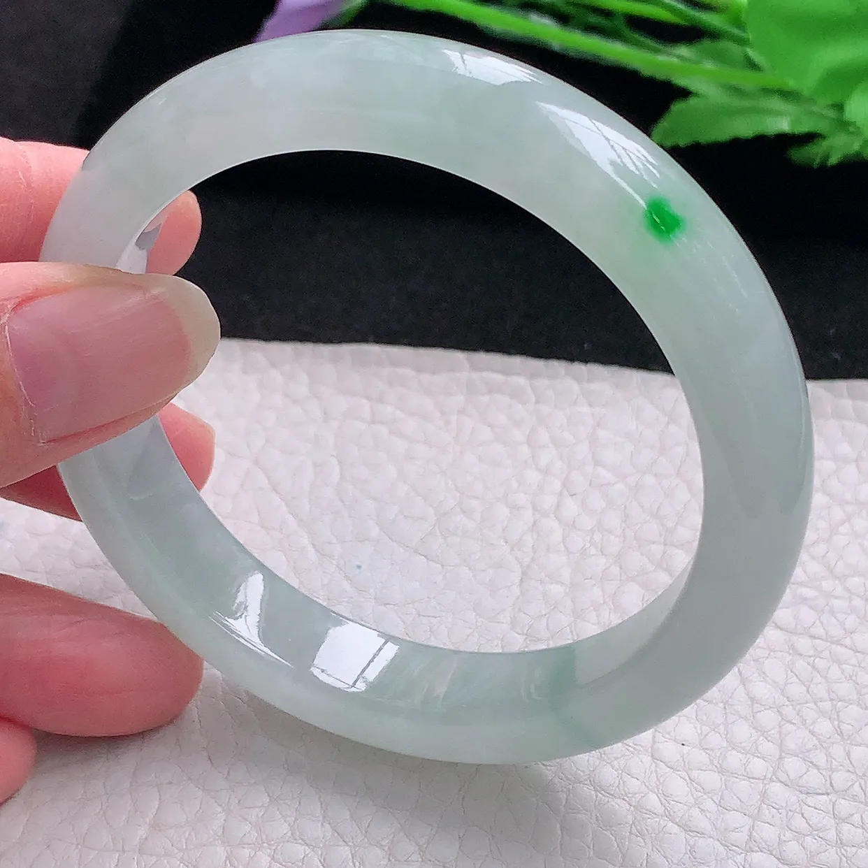 xx自然光58.5*12*8.8平安镯 缅甸翡翠A货玉手镯冰润飘阳绿宽边玉手环