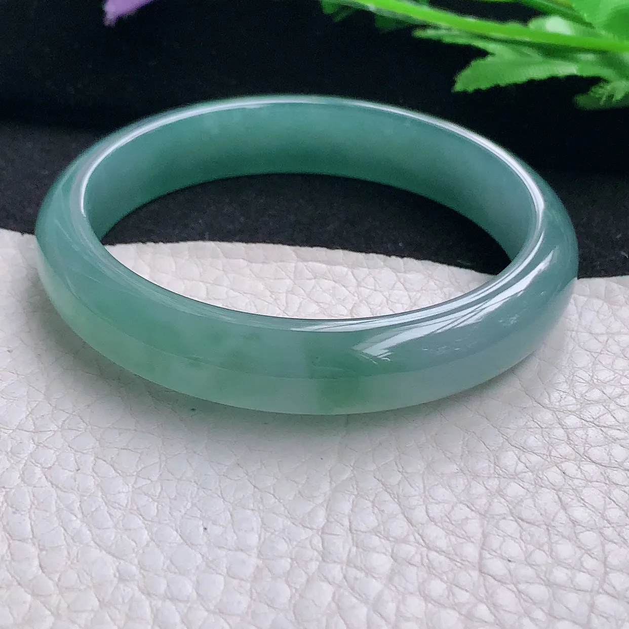 yh自然光57*11.8*6.8平安镯 翡翠A货玉手镯冰蓝绿韵宽边玉手环