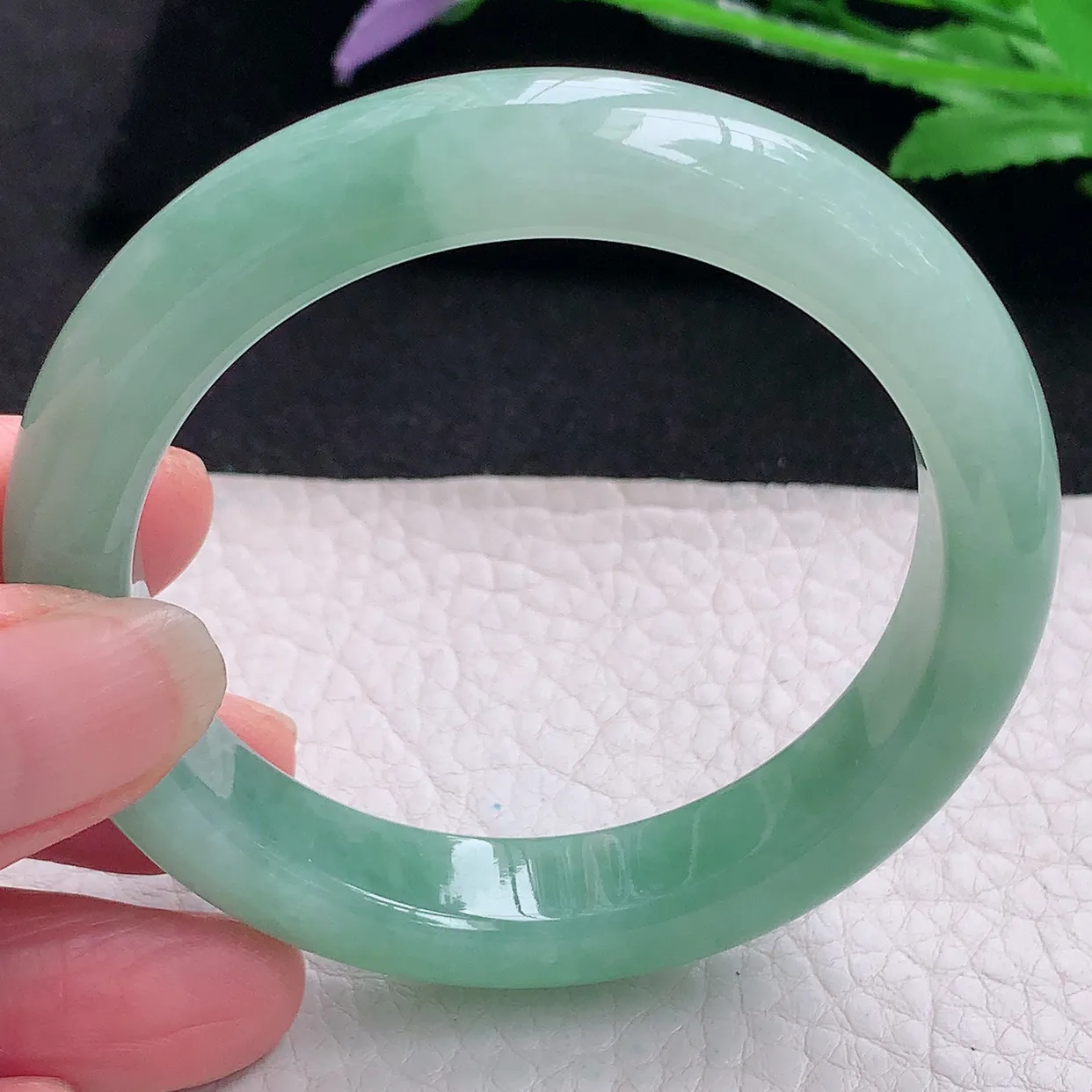 nr自然光53.5*11.4*8.7平安镯 缅甸翡翠A货玉手镯冰蓝绿韵宽边玉手环