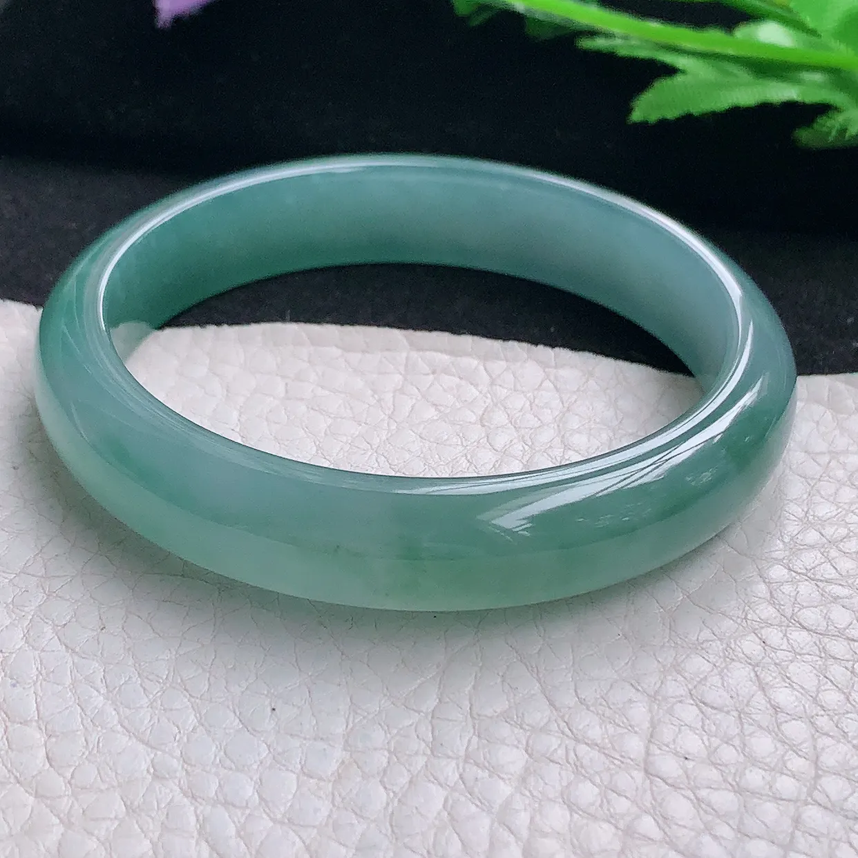 yh自然光57*11.8*6.8平安镯 翡翠A货玉手镯冰蓝绿韵宽边玉手环