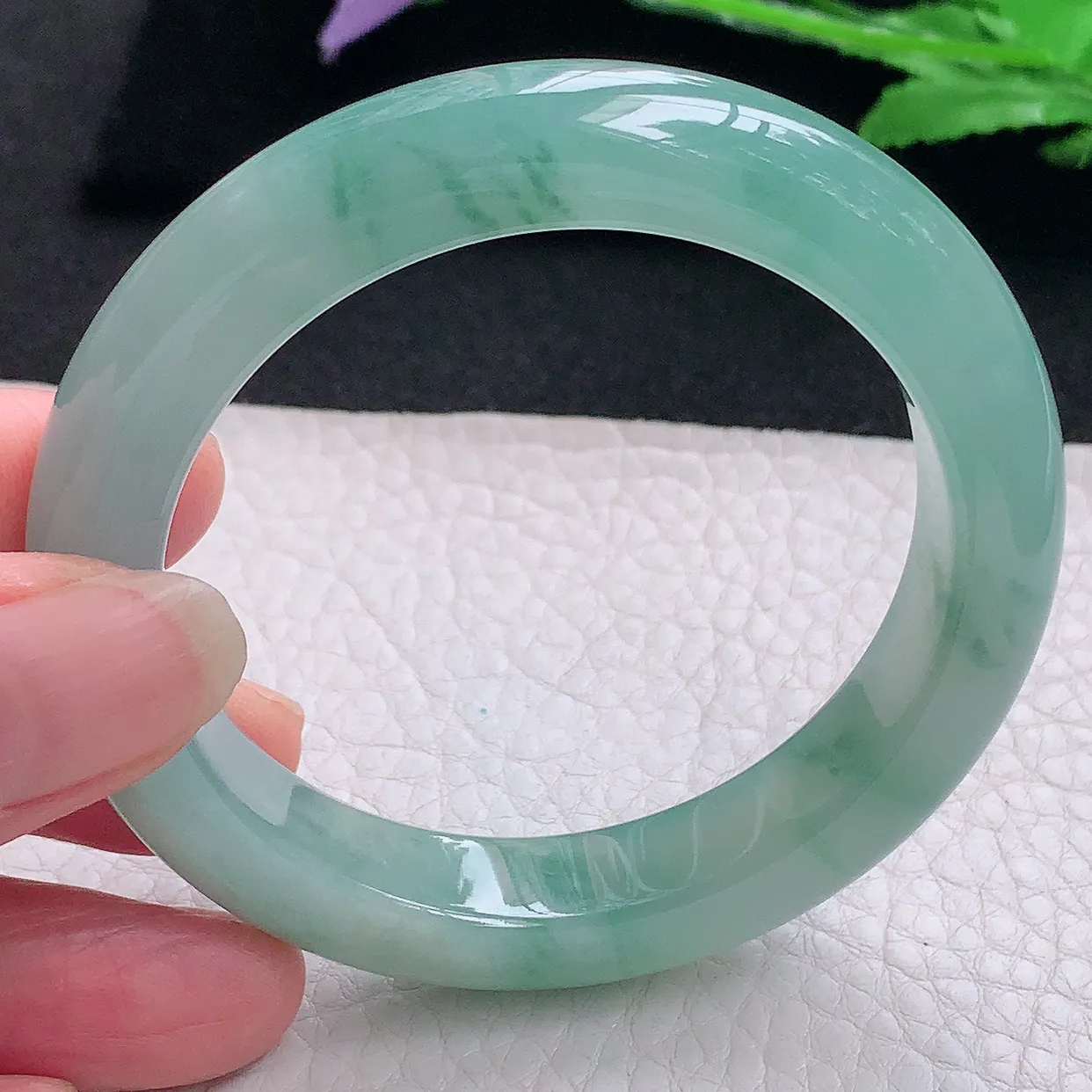 js小圈口53*11.6*9.5平安镯 缅甸翡翠A货玉手镯冰飘花厚装宽边玉手环