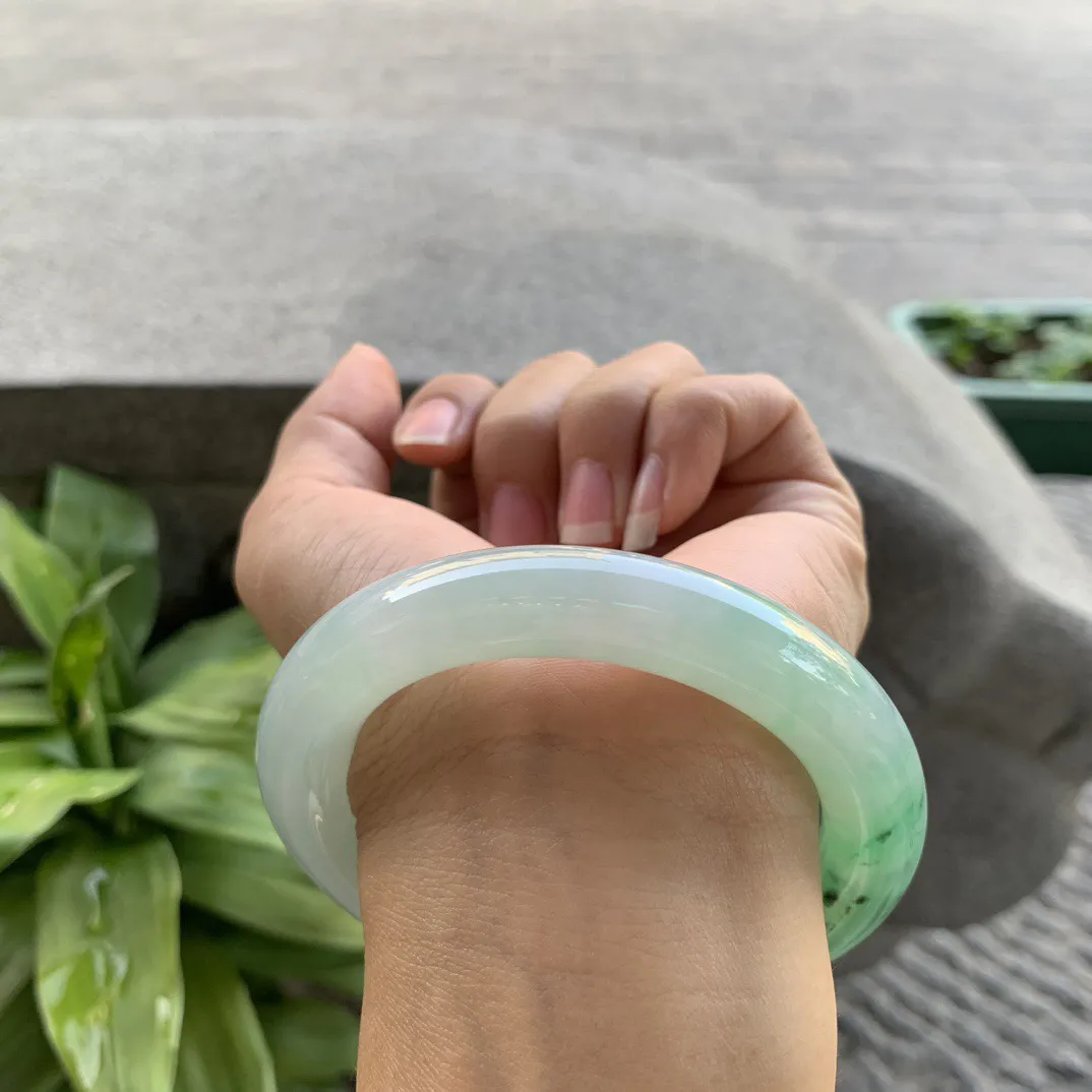 圈口 56.6-11.4【冰飘绿圆条手镯】圆条56 57可戴