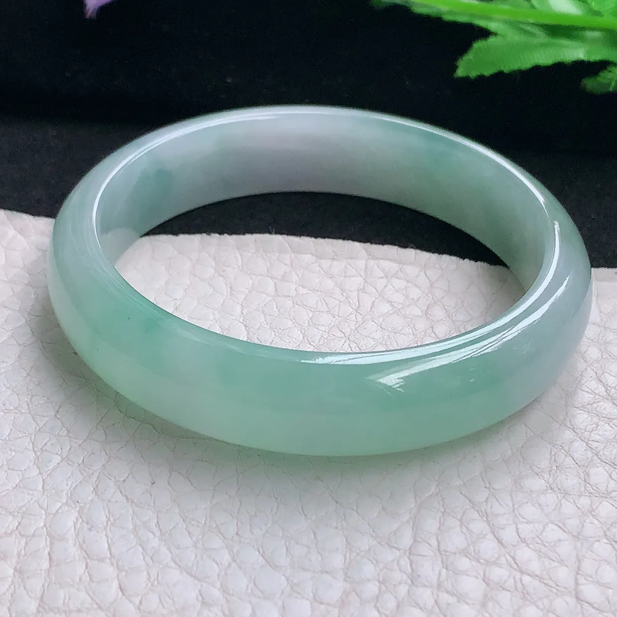 z小圈口52.5*12.3*6.5平安镯 缅甸翡翠A货手镯水灵清爽宽边玉手环