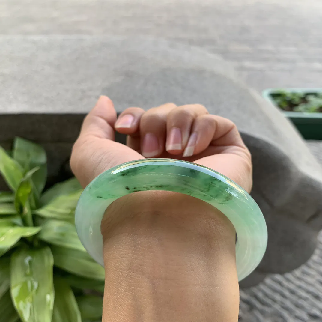 圈口 56.6-11.4【冰飘绿圆条手镯】圆条56 57可戴