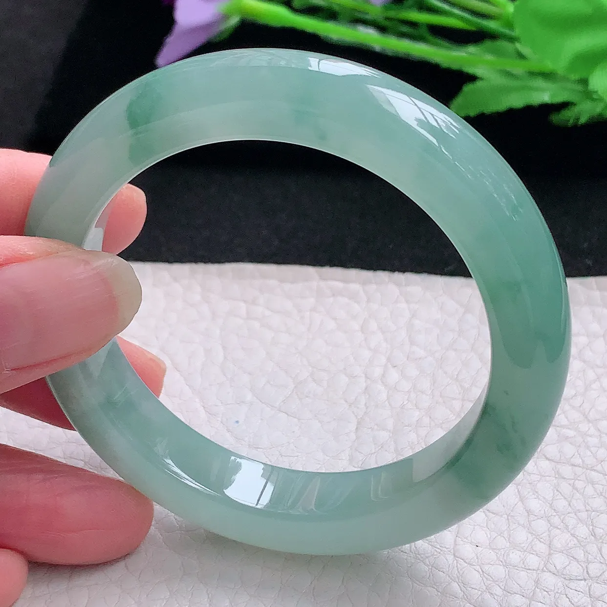 js小圈口53*11.6*9.5平安镯 缅甸翡翠A货玉手镯冰飘花厚装宽边玉手环