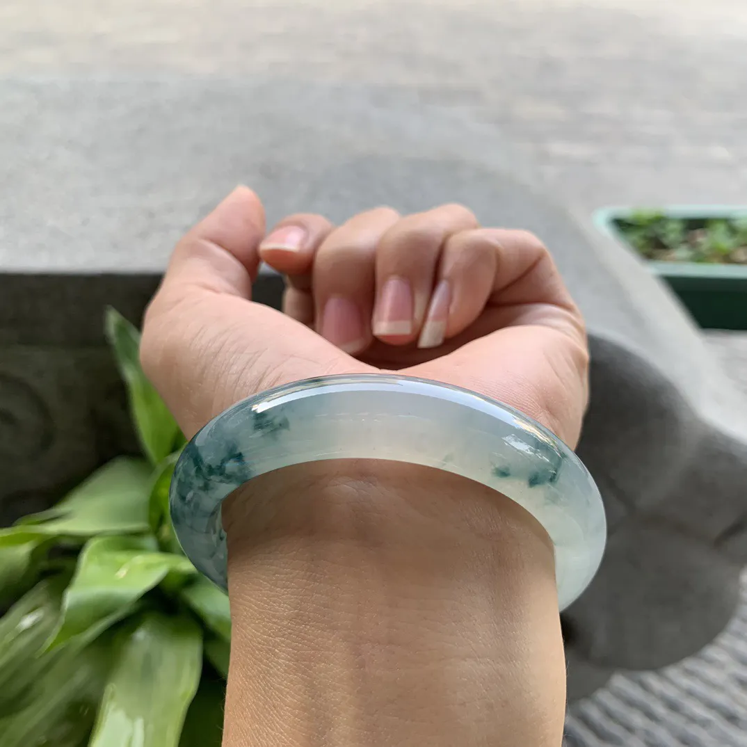 圈口55.4-13-8.3 【冰种飘花正圈手镯】正圈55 56可戴