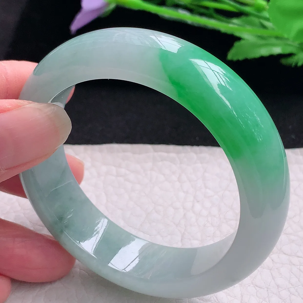 nr小圈口52.5*15.5*8.8轮胎镯 缅甸翡翠A货玉手镯辣绿厚装宽边玉手环