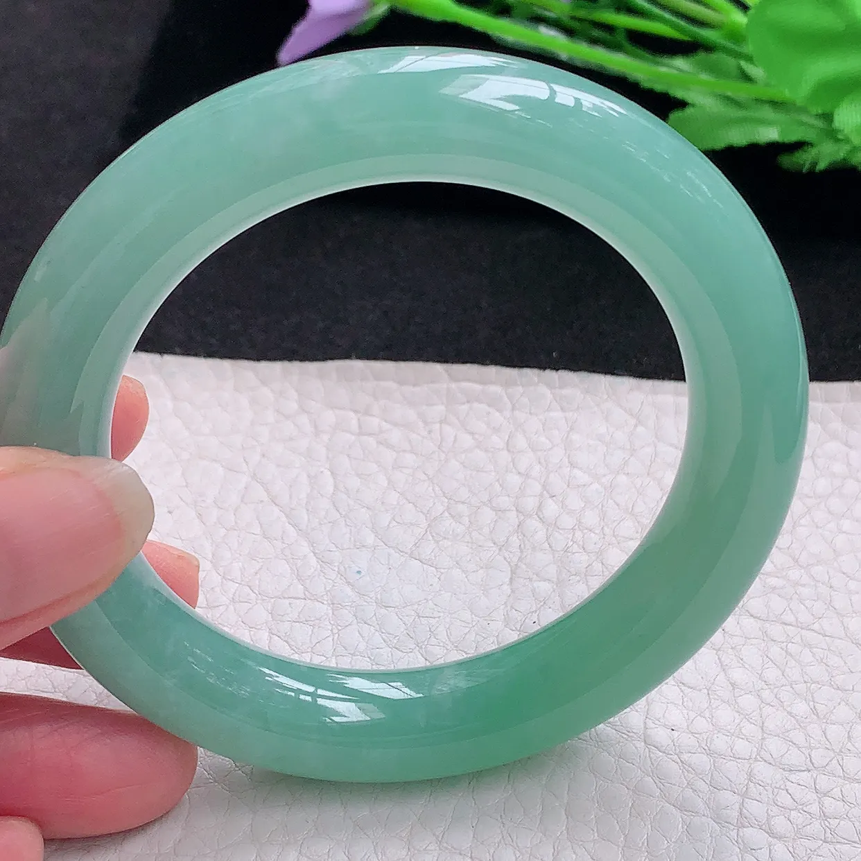 nr收藏款57*11.8胖圆镯 缅甸翡翠A货玉手镯冰胶蓝绿韵圆条玉手环 美人镯