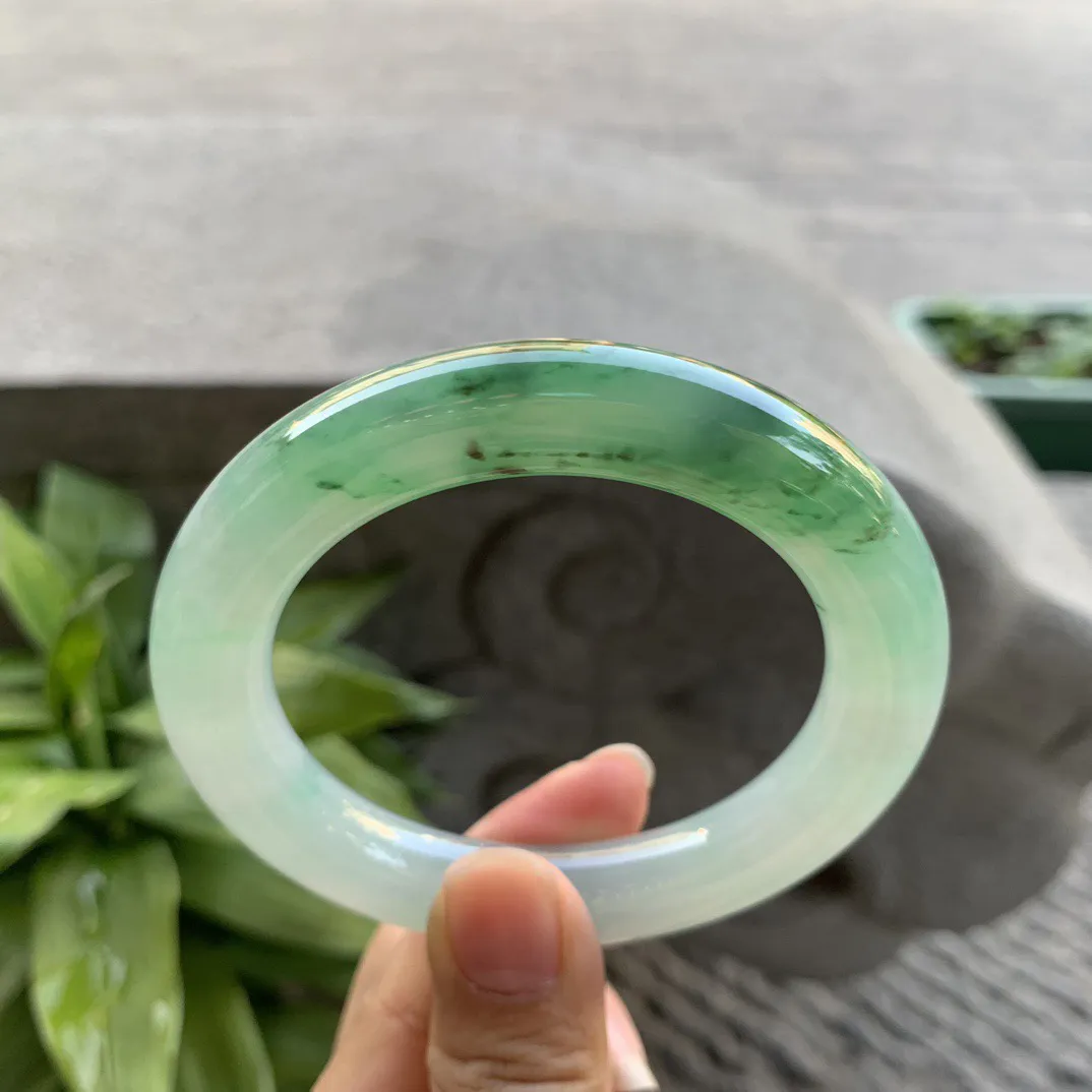 圈口 56.6-11.4【冰飘绿圆条手镯】圆条56 57可戴