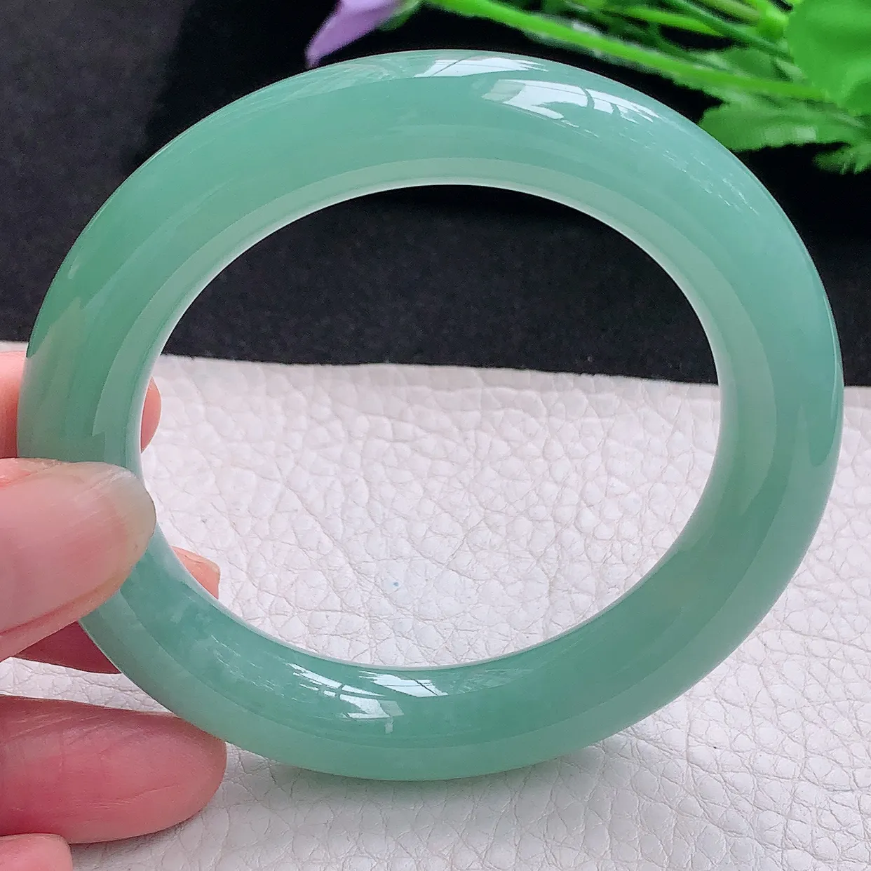 nr收藏款57*11.8胖圆镯 缅甸翡翠A货玉手镯冰胶蓝绿韵圆条玉手环 美人镯