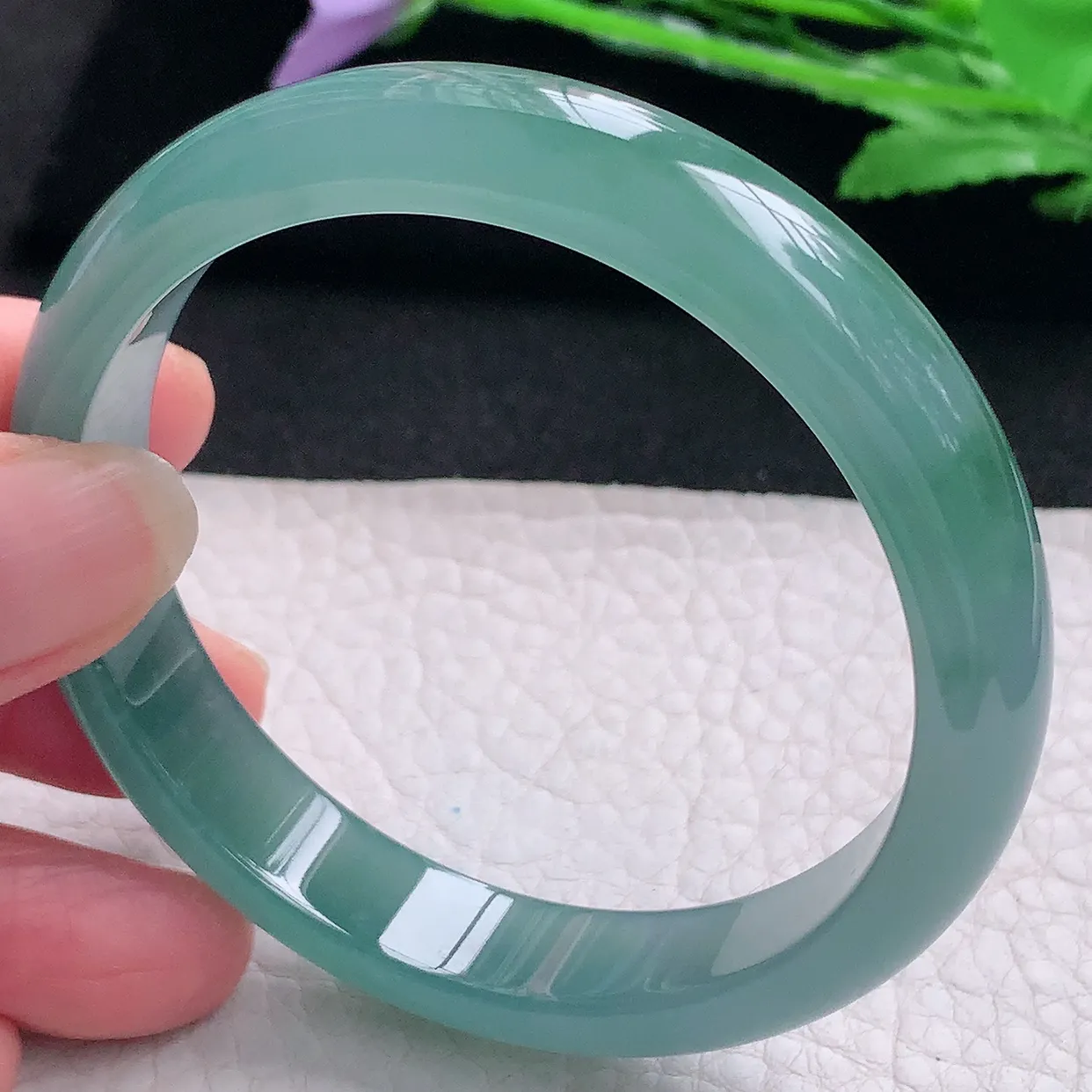 yh自然光57*11.8*6.8平安镯 翡翠A货玉手镯冰蓝绿韵宽边玉手环